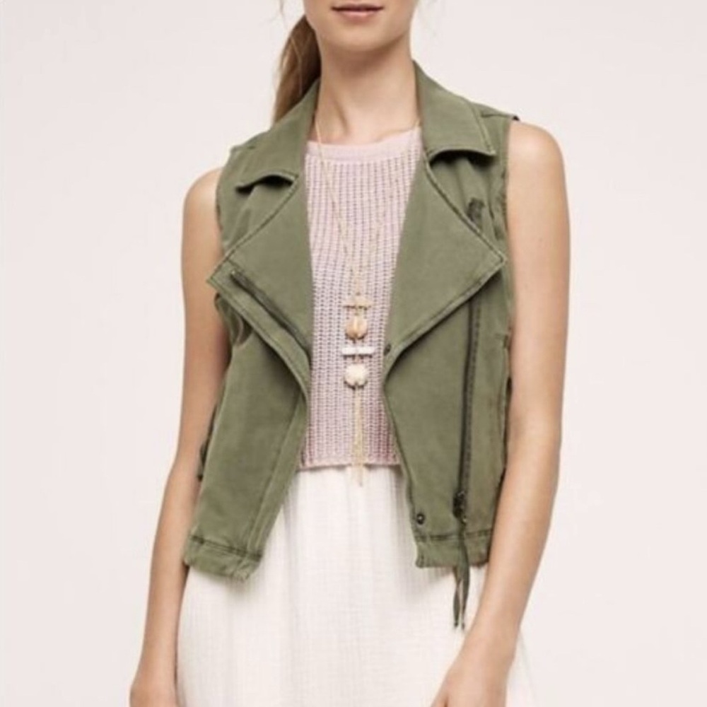 Anthropologie Marrakech Army Green Moto Vest with zippers - size Medium